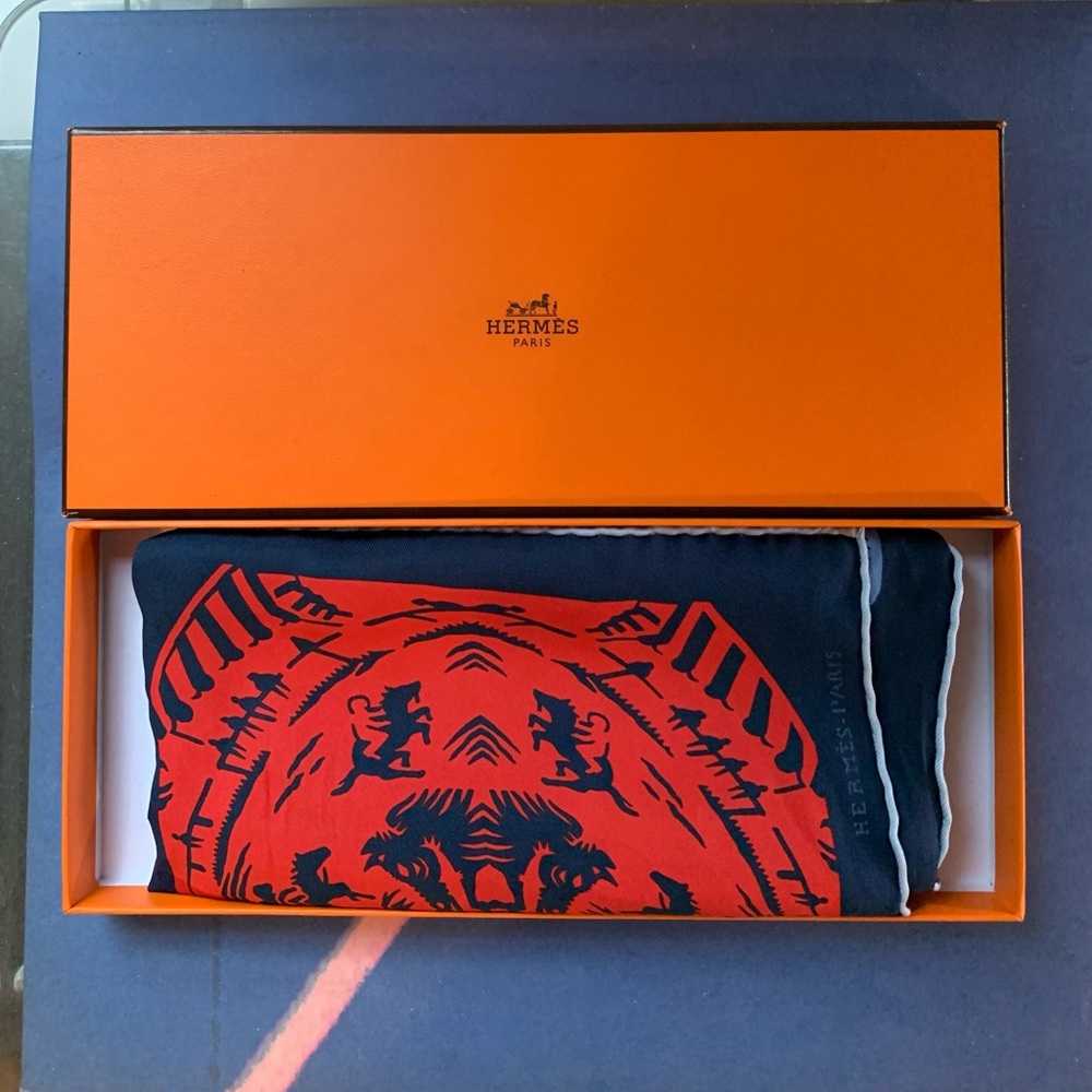 Hermes Paris Equestrian Horse Double Sided Handkerchief Pocket square